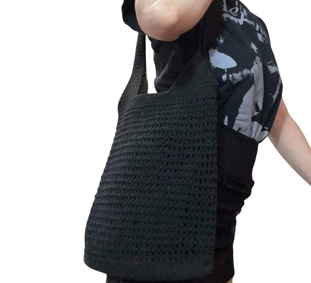 Vintage Y2K Xhilaration Black Woven Crochet Bag Boho Festival Whimsigoth 90s